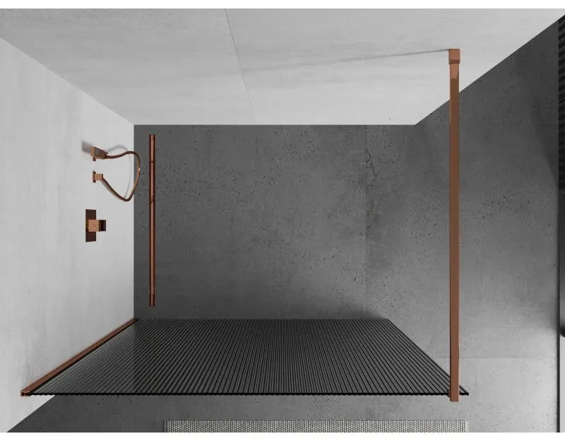 Mexen Kioto, sprchová zástena 140x200 cm, 8mm sklo s rebrovým vzorom, profil ružové zlato, 800-140-101-60-09