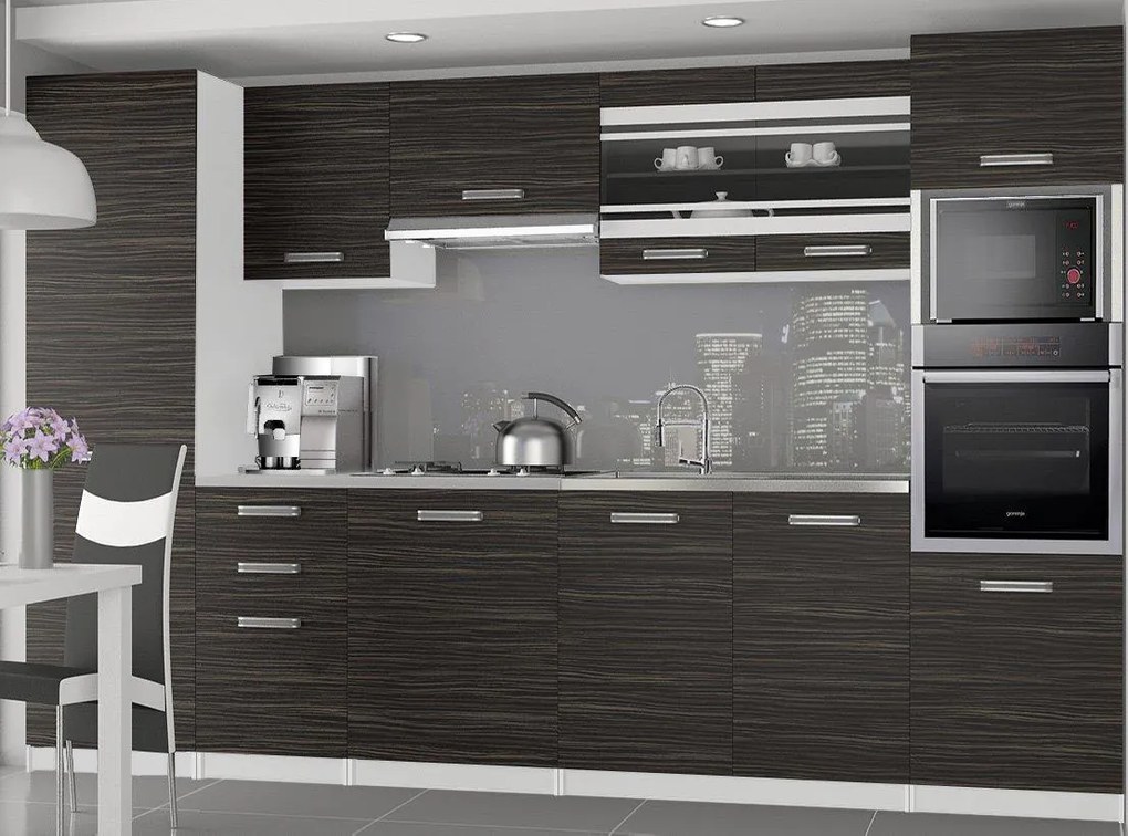 Kuchynská linka Belini 300 cm eben kráľovský s pracovnou doskou Syntka2  TOR SYNTKA2/7/WT/HK/0/B1