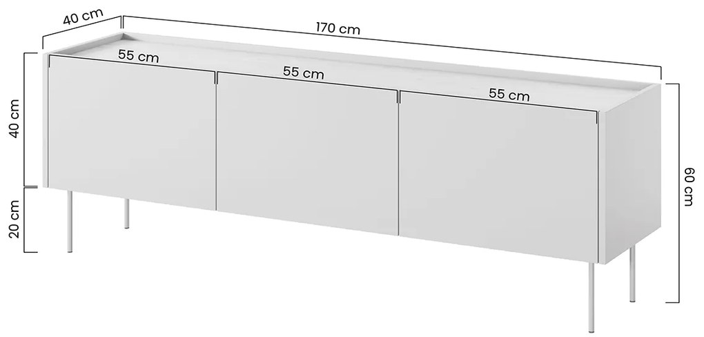 TV skrinka trojdverová s kontajnerom Desin 170 3D1SZ - čierny mat / Dub nagano