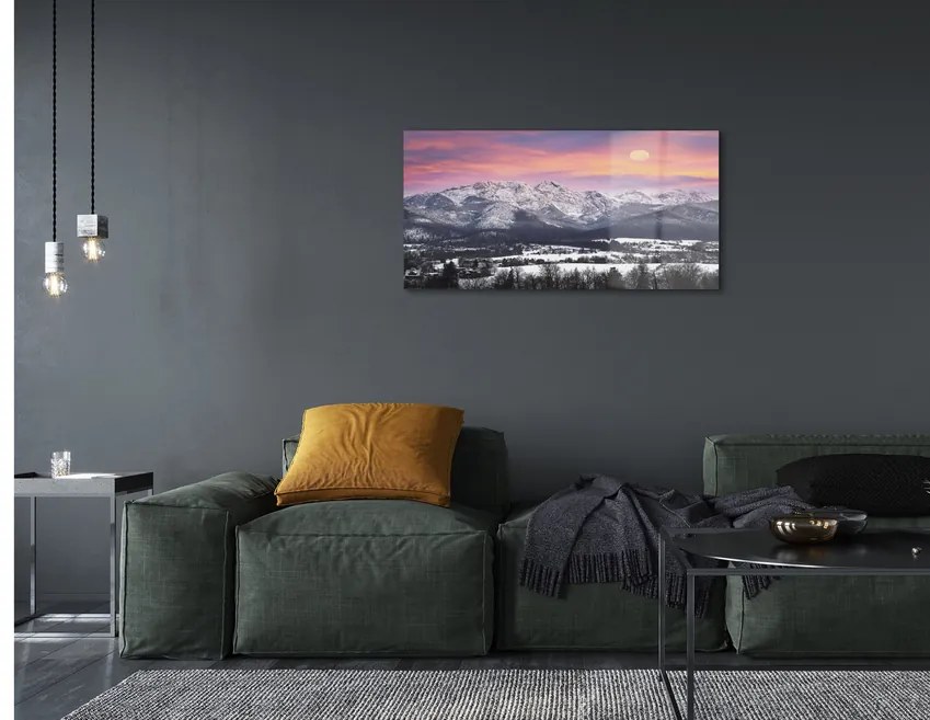 Sklenený obraz horské zimné 100x50 cm