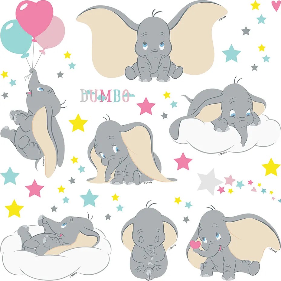Detská samolepka na stenu - DISNEY - Dumbo vo hviezdach - 30x30 cm