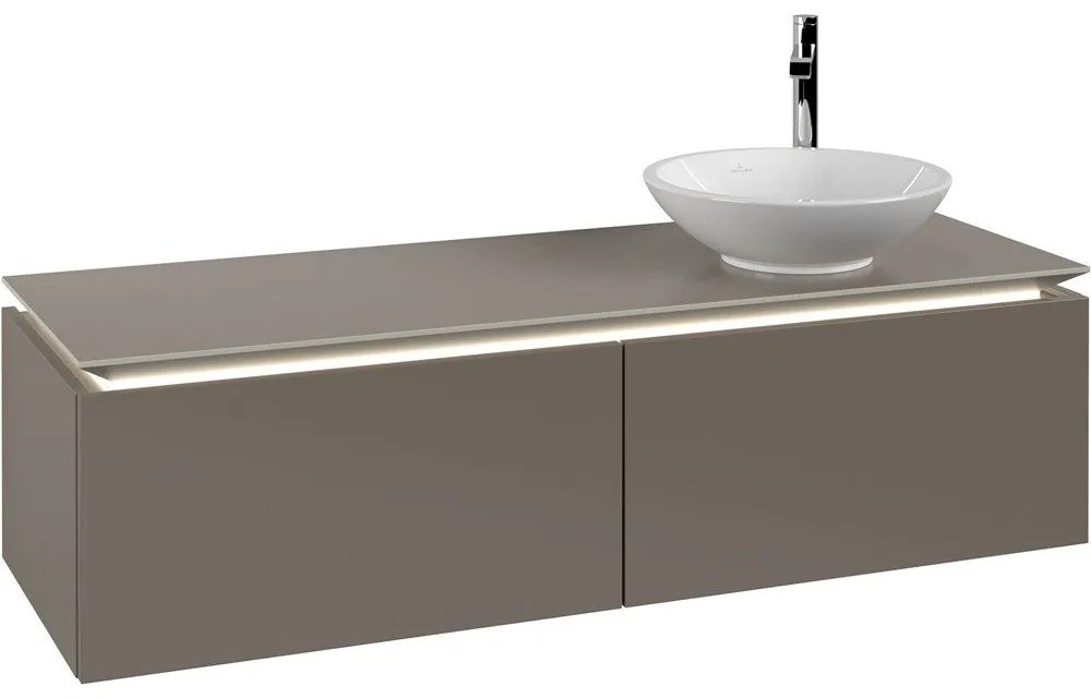 VILLEROY &amp; BOCH Legato závesná skrinka pod umývadlo na dosku (umývadlo vpravo), 2 zásuvky, s LED osvetlením, 1400 x 500 x 380 mm, Truffle Grey, B589L0VG