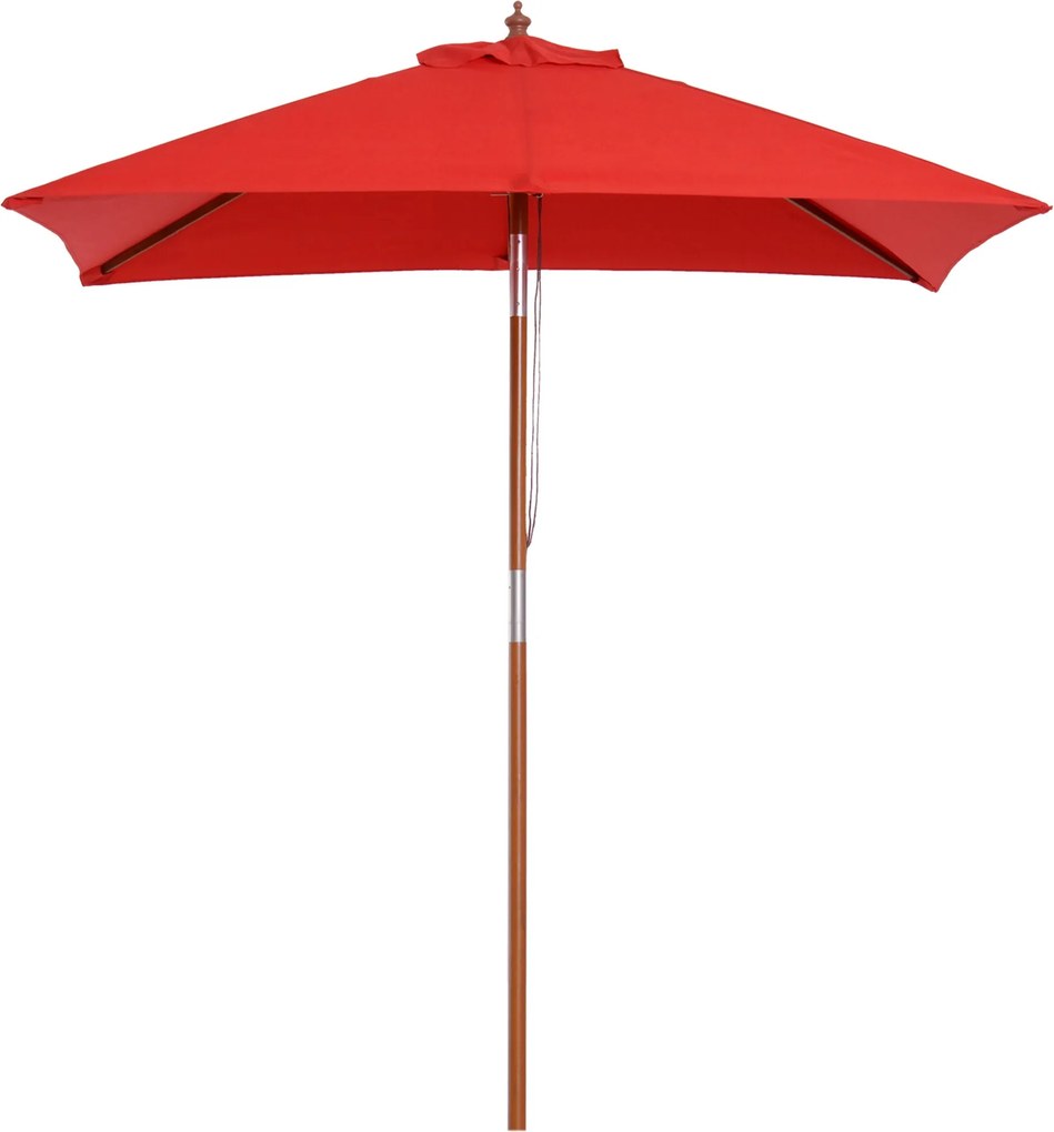 Outsunny Záhradný Parasol Sklopný Oblý z Bambusového Dreva Polyester 2L x 1.5W x 2.3H m Červený | Aosom