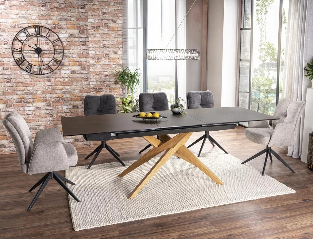 Jedálenský rozkladací stôl Loreto 180/230 cm keramika hnedý/dub prírodný