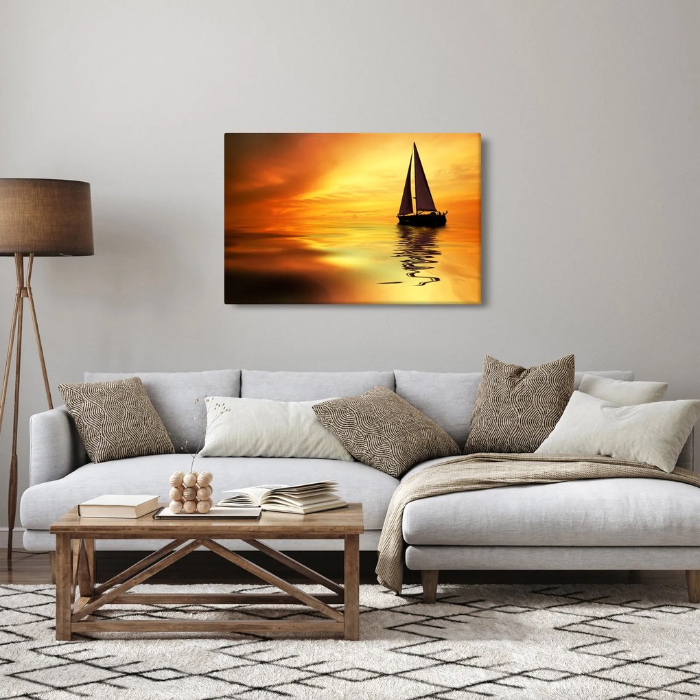 Obraz - Plachetnica pri západe slnka (90x60 cm)