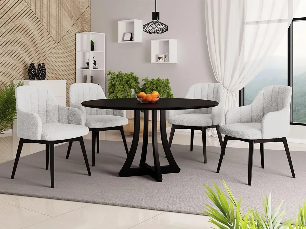 Okrúhly stôl Dagerto FI 100 so 4 stoličkami ST105 05, Dostupné poťahy: Magic Velvet 2225, Farby: biely lesk / čierny lesk