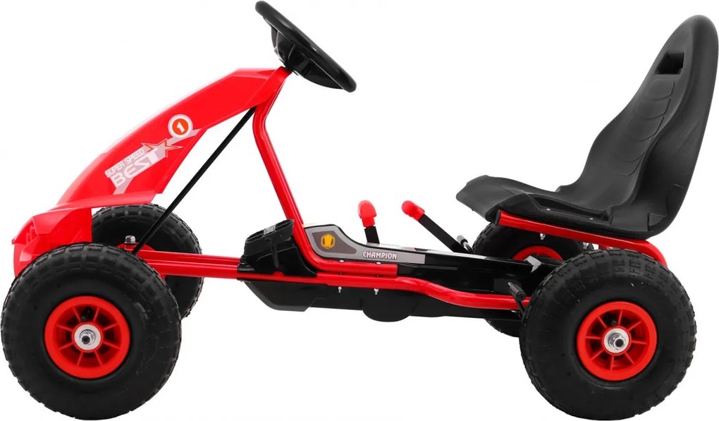 Ramiz Motokára Champion pre deti 3+ Červená + Nafukovacie pneumatiky + Nastaviteľné sedadlo + Ručná brzda
