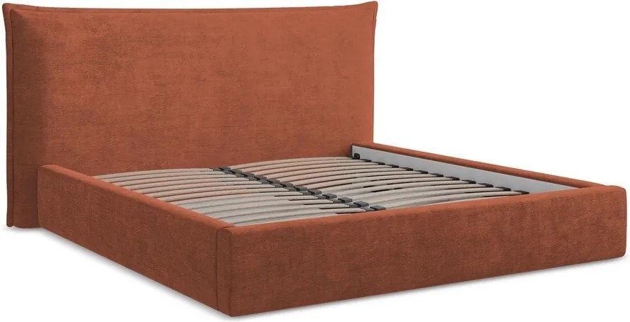 Čalúnená dvojlôžková posteľ s úložným priestorom s roštom 140x200 cm v terakotovej farbe Esala – Makamii
