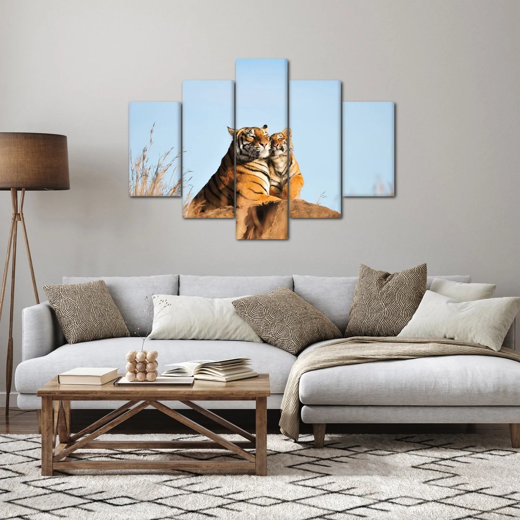 Obraz - Tigrice a jej mláďa (150x105 cm)