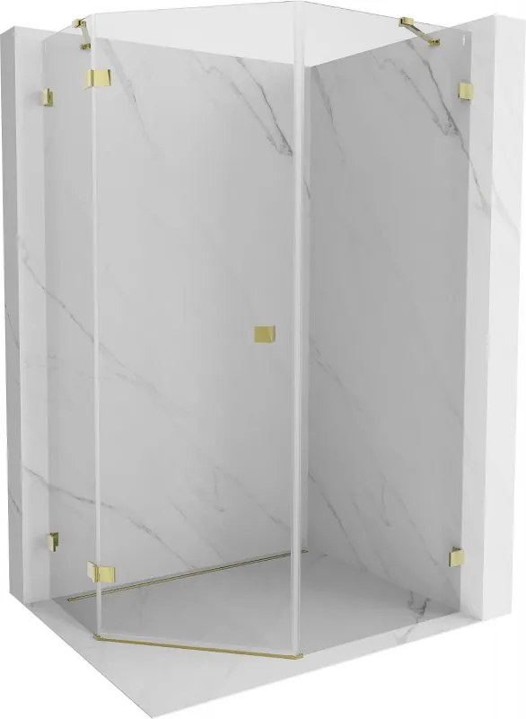 Mexen Lunar, päťuholníkový sprchový kút s ľavým sklonom 90 x 100 cm, 8mm číre sklo, zlatý profil, 831-090L-100P-50-00-L