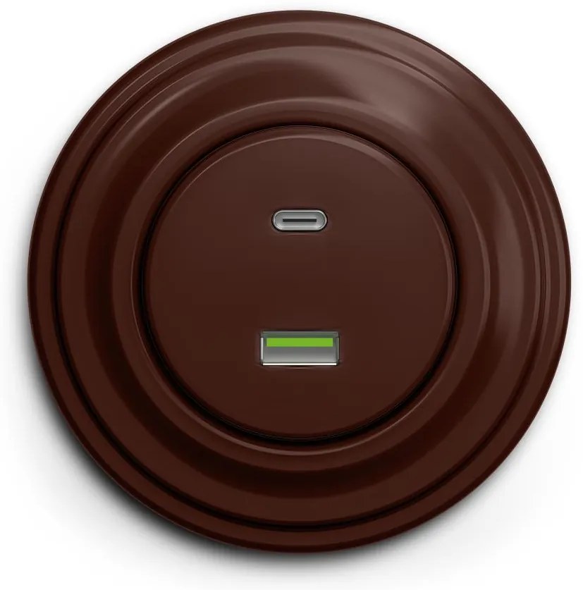 Kliklap - Retro USB zásuvka A+C s rámikom, hnedá