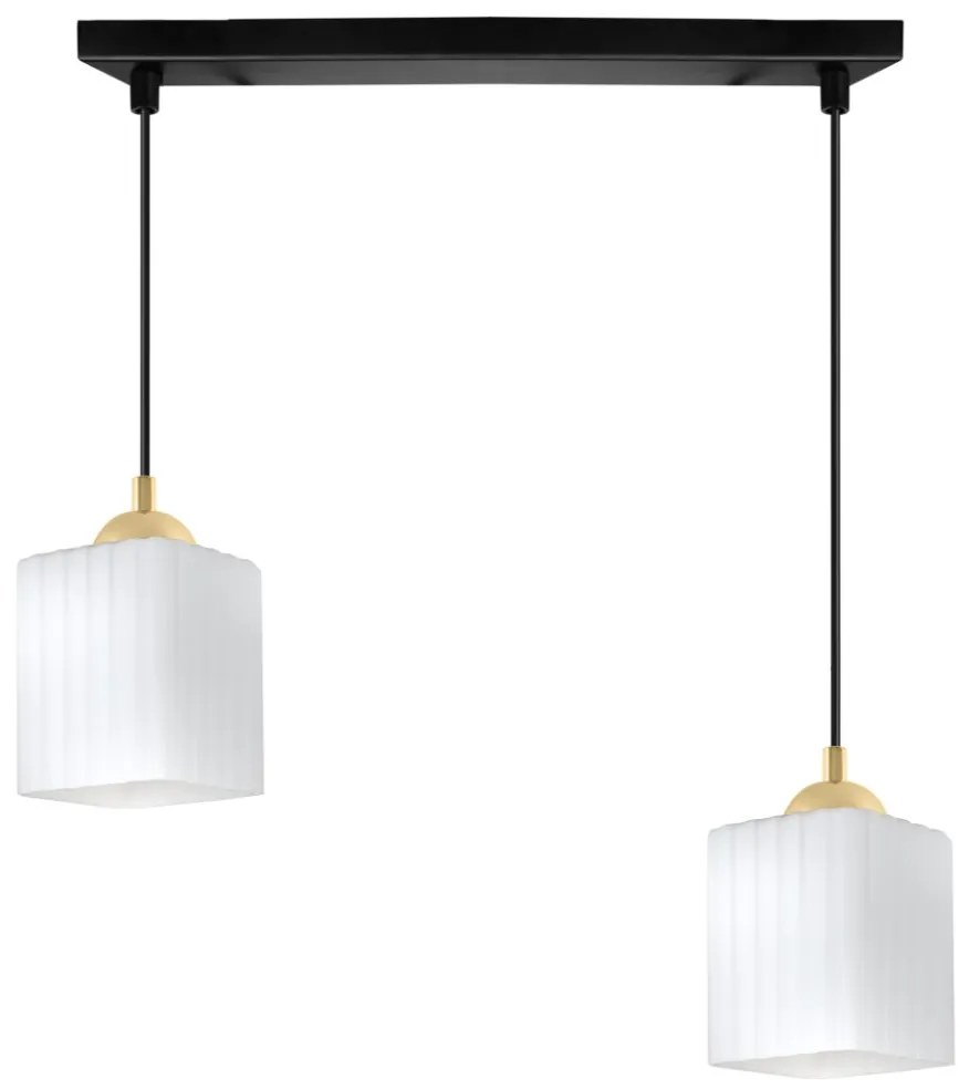 Závesné svietidlo Riffle Square, 2x biele sklenené tienidlo, b/g