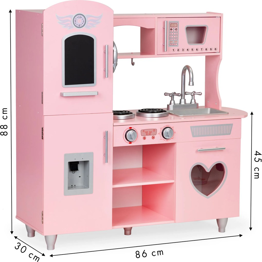 Drevená detská kuchynka Ecotoys ružová s efektnými zvukmi