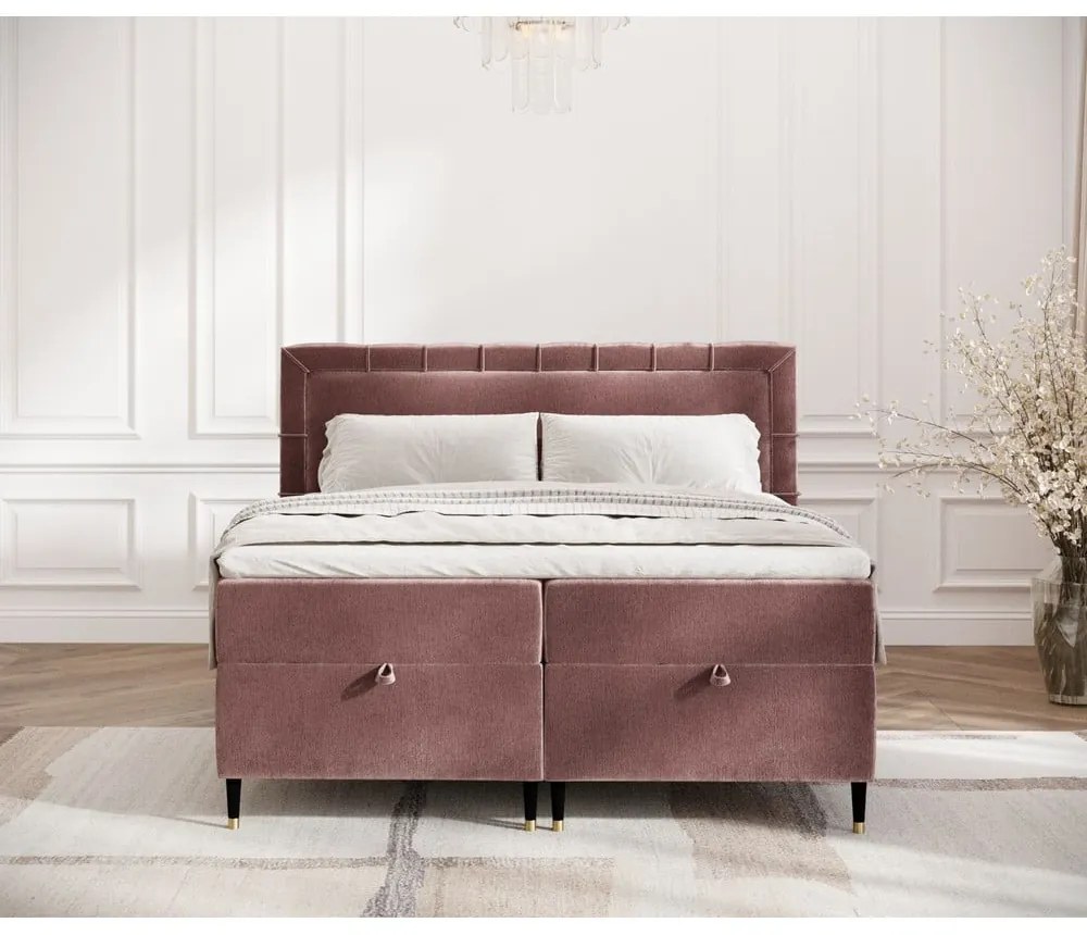Ružová boxspring posteľ s úložným priestorom 180x200 cm Voyage – Maison de Rêve