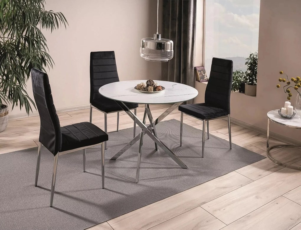 Jedálenský stôl Agis 90 cm biely mramor/chróm
