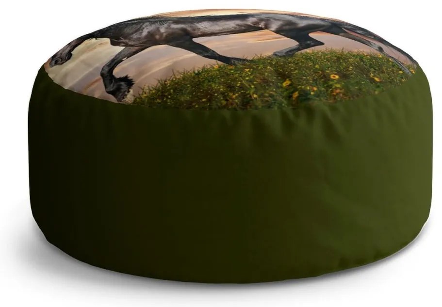 Taburet Circle frízsky kôň, zelená / hnedá