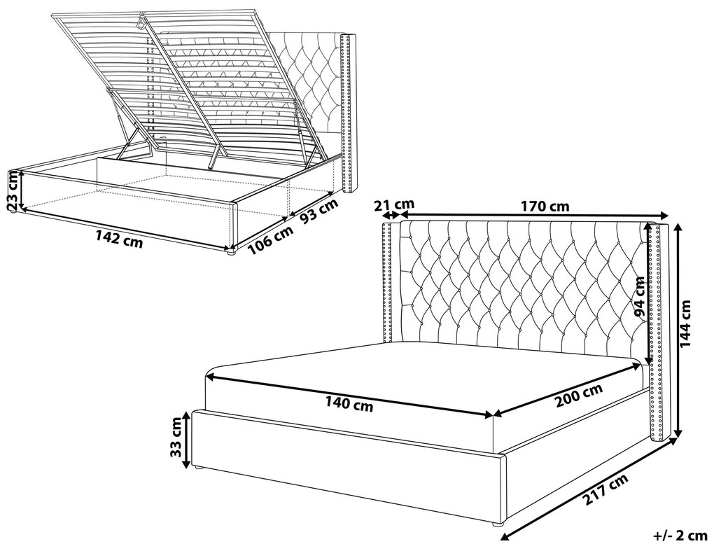 Zamatová posteľ s úložným priestorom 140 x 200 cm sivá LUBBON Beliani