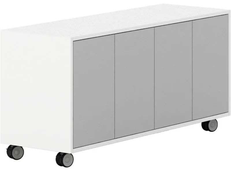 Pojazdná skrinka na kolieskach s dverami LAYERS, dlhá, 1200 x 400 x 575 mm, biela / sivá