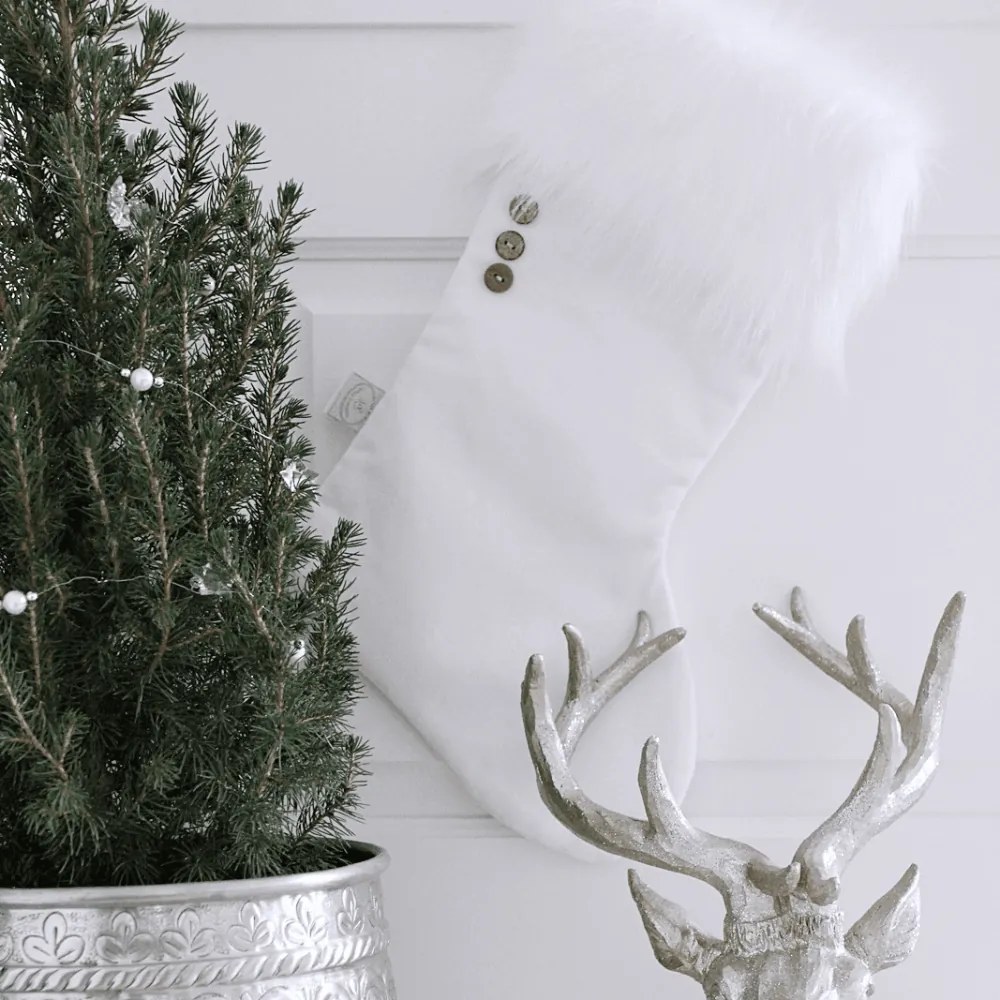 Vianočná pančucha biela s bielou kožušinou 42x26cm