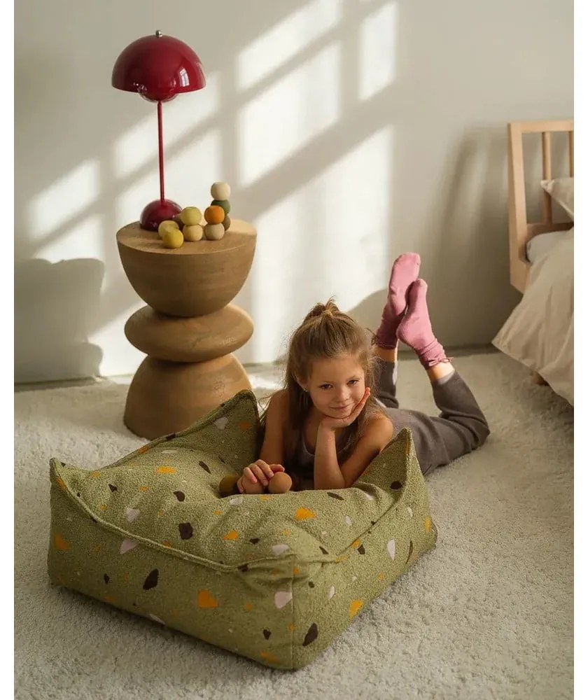 Zelený detský sedací vak z textílie buklé/ženilkový Terrazzo Square – Wigiwama