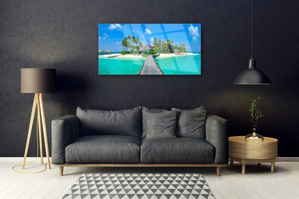 Skleneny obraz Tropická pláž palmy 140x70 cm