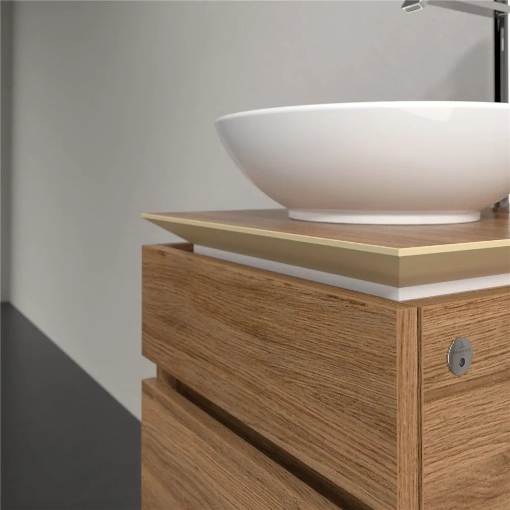 VILLEROY &amp; BOCH Legato závesná skrinka pod umývadlo na dosku (umývadlo v strede), 2 zásuvky, s LED osvetlením, 450 x 500 x 550 mm, Oak Kansas, B566L0RH