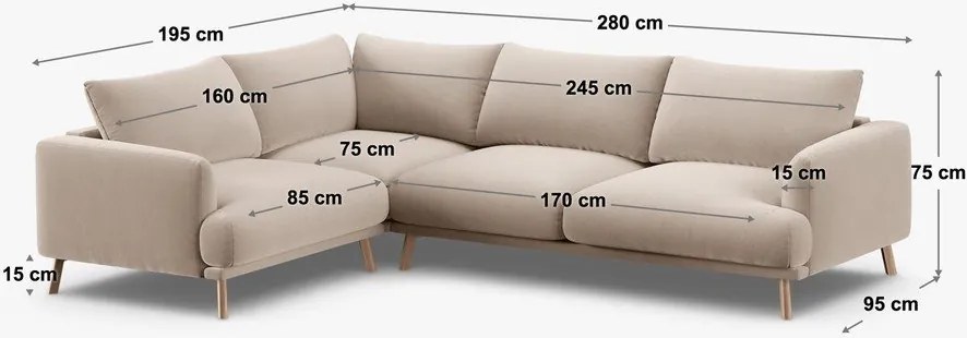 Sivá zamatová rohová pohovka (pravý roh/do L) Naomi – Micadoni