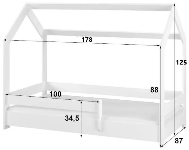 Detská domčeková posteľ LITTLE HOUSE - biela - 180x80 cm