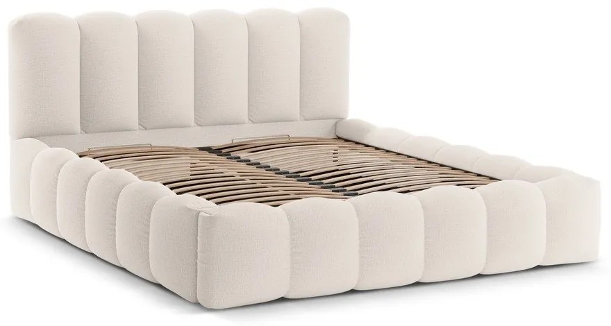 Krémová čalúnená dvojlôžková posteľ s úložným priestorom s roštom 200x200 cm Lupine – Micadoni