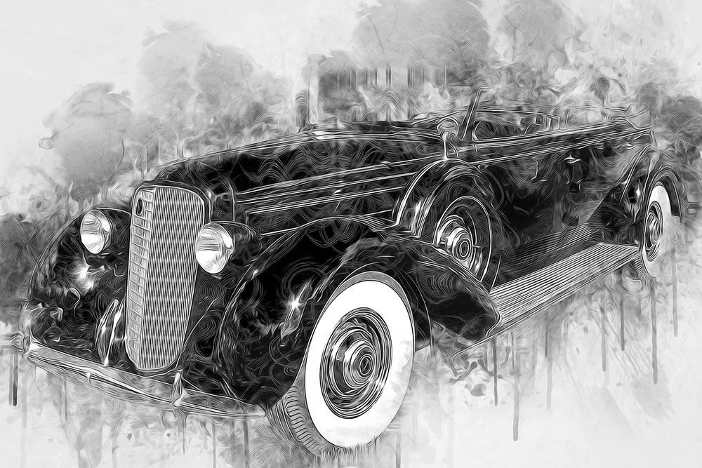 Obraz historické retro auto v čiernobielom prevedení - 90x60