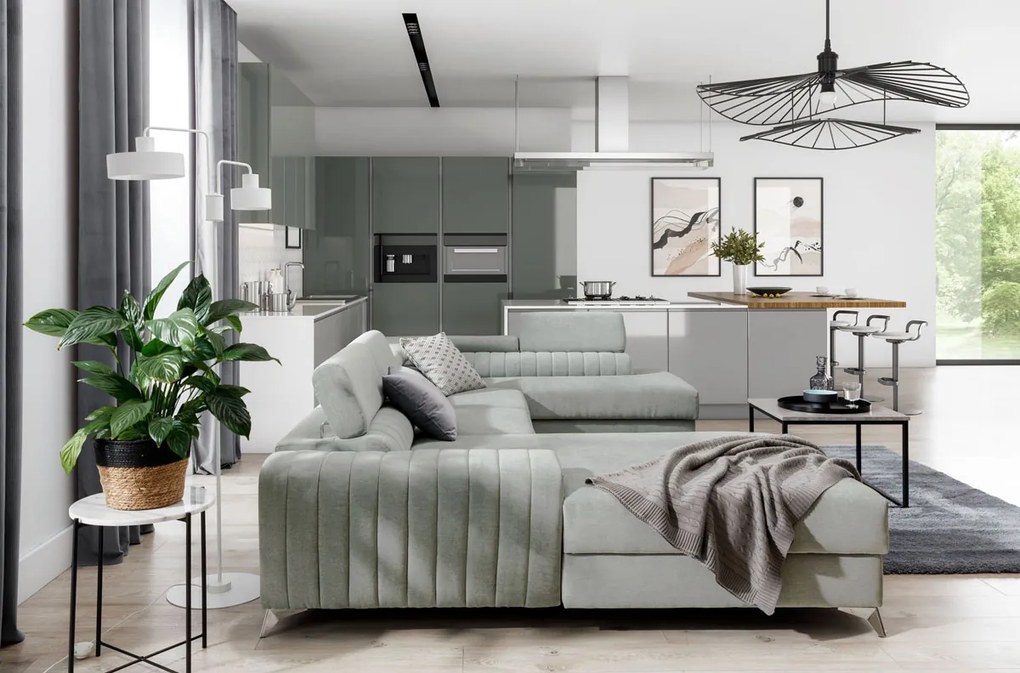 Rohová sedačka U s rozkladom a úložným priestorom Lignan U L - tmavomodrá