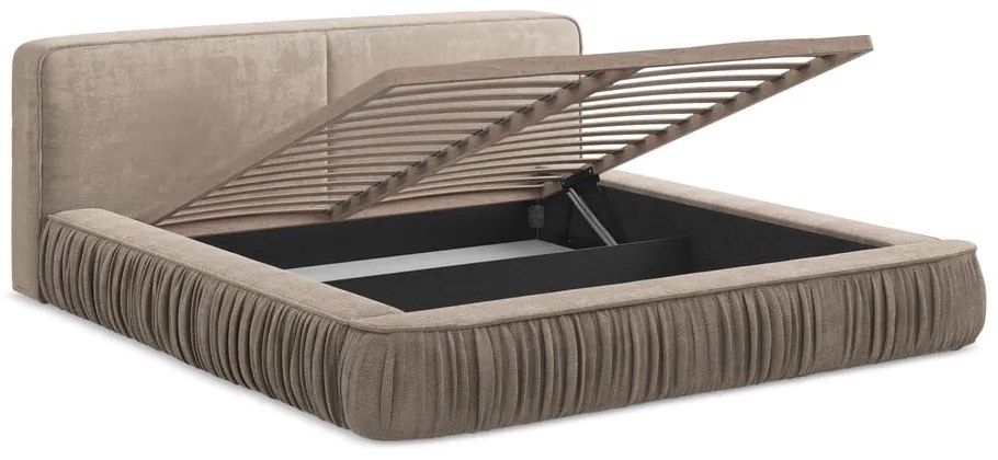 Béžová čalúnená dvojlôžková posteľ s úložným priestorom s roštom 140x200 cm Keoni – Makamii