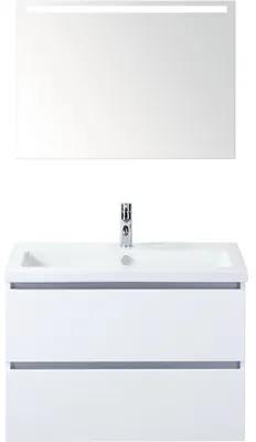 Kúpeľňový nábytkový set Vogue 80 cm s keramickým umývadlom a zrkadlom s LED osvetlením biela vysoko lesklá