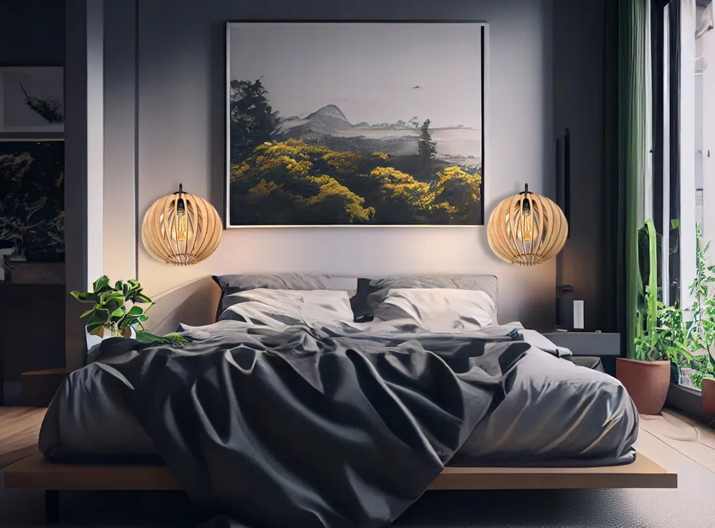 LED nástenné svietidlo 1x E27 LOFT edison drevená guľa