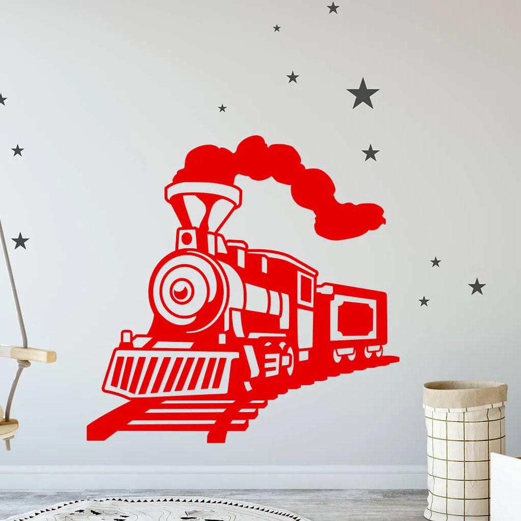 Veselá Stena Samolepka Parná lokomotíva Farba: růžová, Veľkosť: 60 x 59 cm