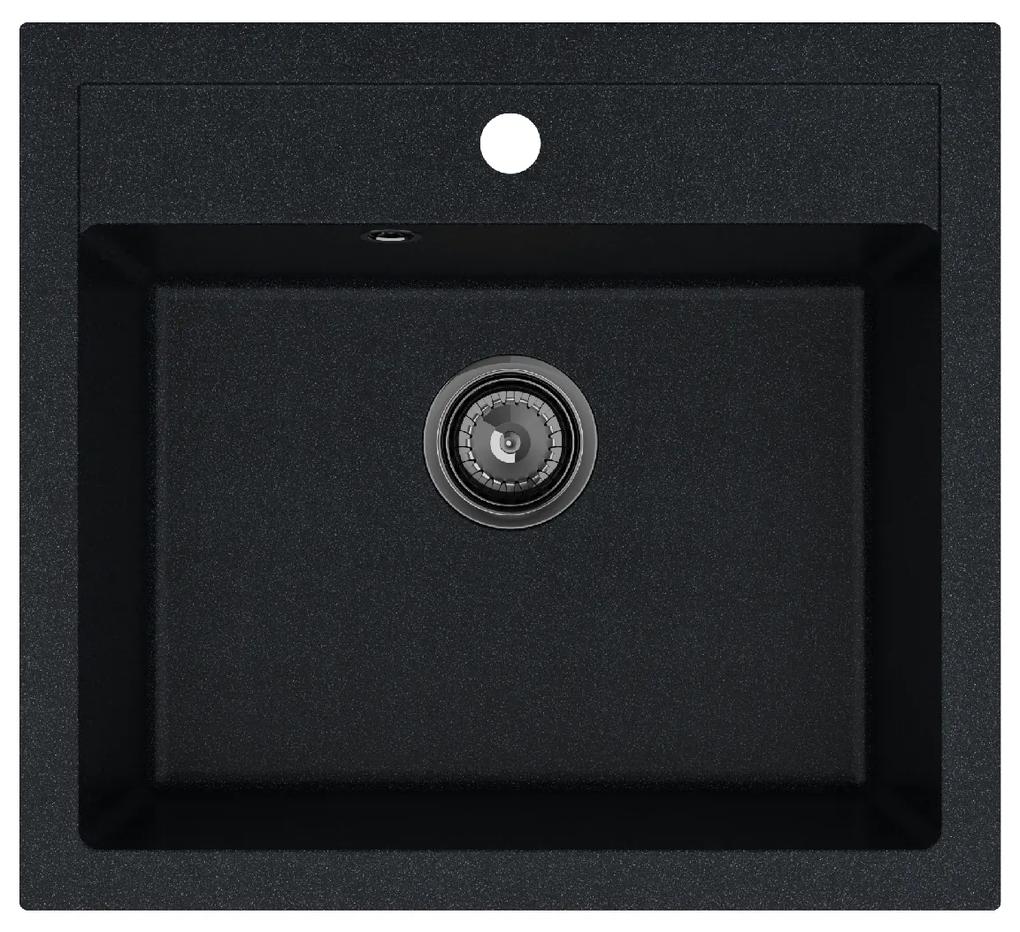 Sink Quality Ferrum, kuchynský granitový drez 565x510x205 mm + čierny sifón, čierna škvrnitá-Brocade, SKQ-FER.B.1K60.XB