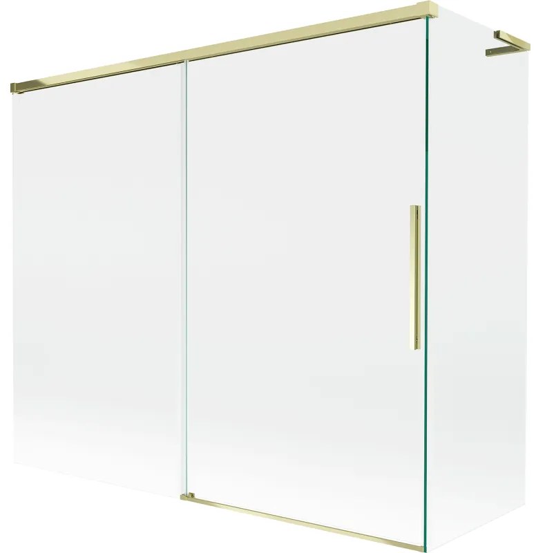 Mexen Rox, L posuvná 2-krídlová vaňová zástena 180 + 80 x 150 cm, 8mm číre sklo, zlatý lesklý profil, 8C9L-180-080-50-00