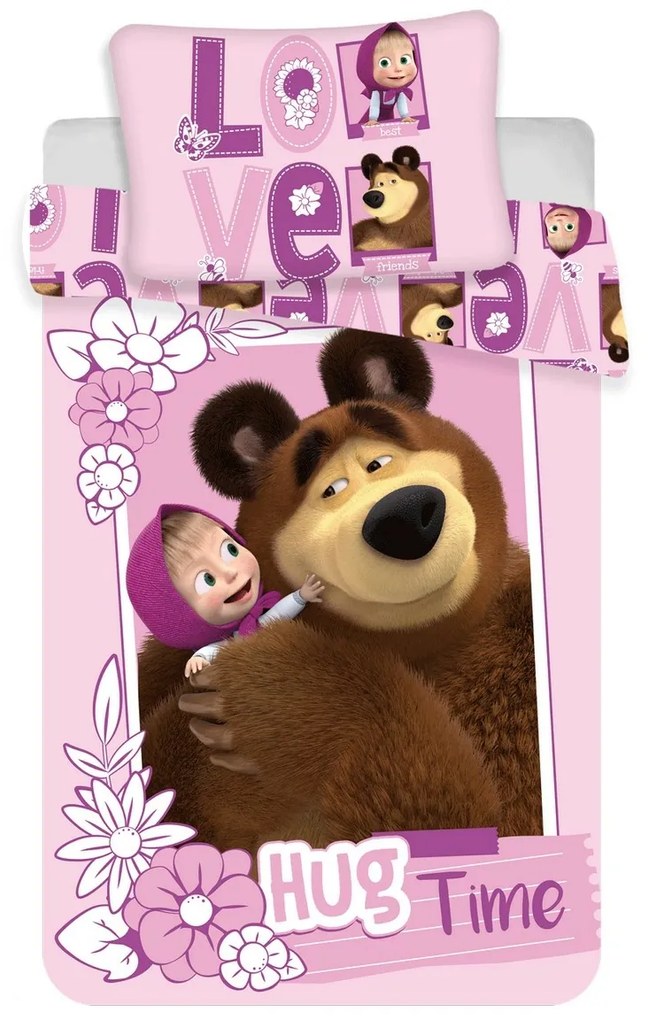 Jerry Fabrics Detské bavlnené obliečky do postieľky Máša a Medveď baby Love, 100 x 135 cm, 40 x 60 cm