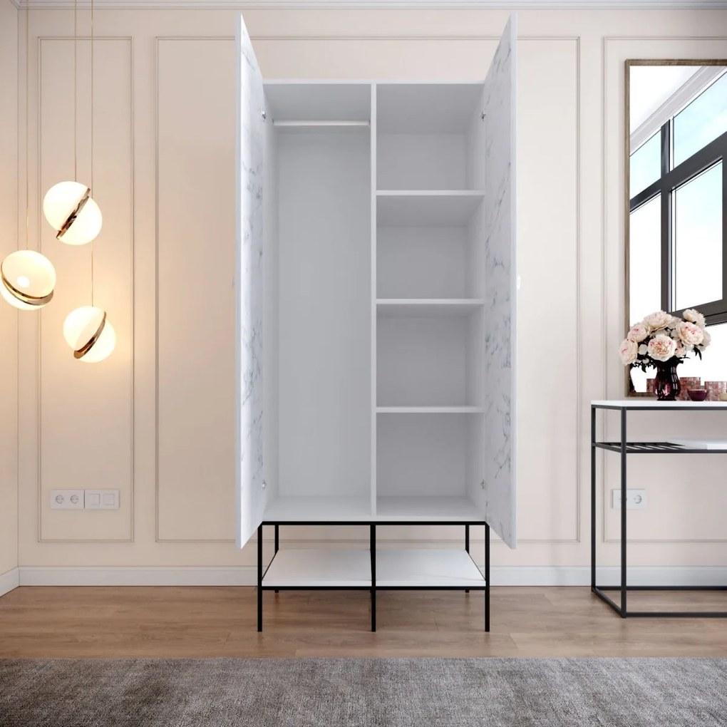 Šatníková skriňa Martin I 84 cm biela mramor/zlatá
