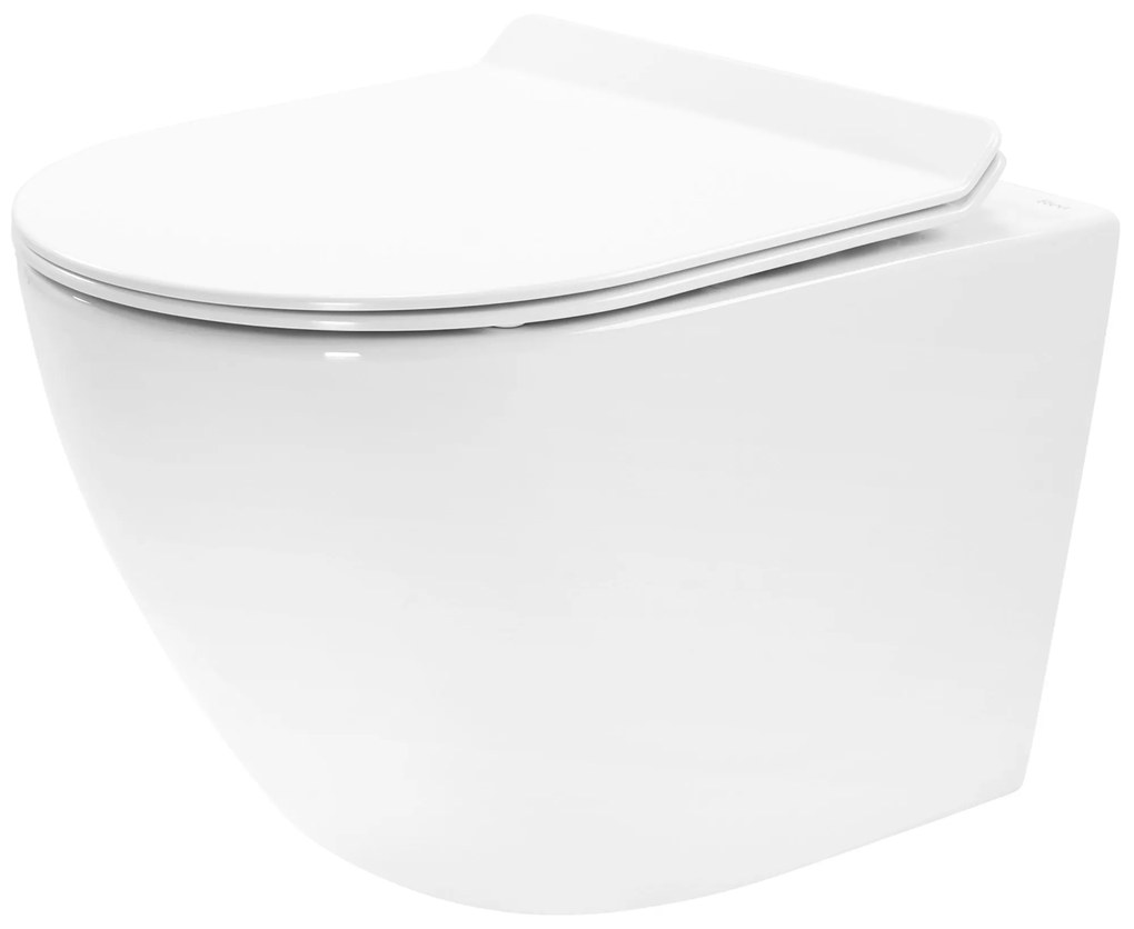 Rea Carter, závesné Rimless WC 49 x 37 cm vrátane duroplastového sedátka s pomalým zatváraním, biela, REA-C1400