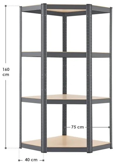 InternetovaZahrada Rohový regál - 160x75x40-75 cm šedý