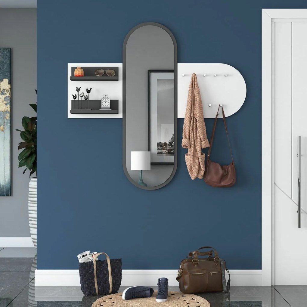 Nástenný vešiak so zrkadlom Pomi White