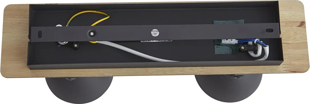 Stropný reflektor čierny s drevom 2-svetelný otočný a sklopný - Jakub