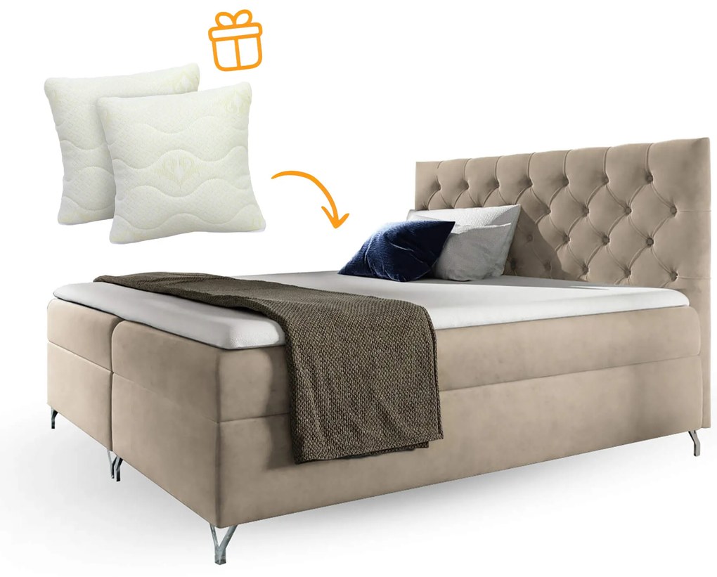 Wilsondo Čalúnená boxspring manželská posteľ s matracom Guliette - béžová Rozmer: 180x200