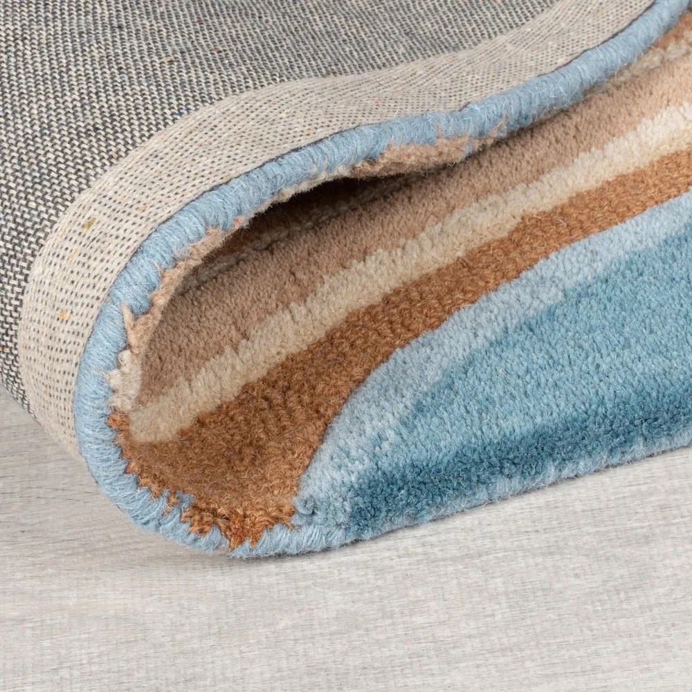 Modrý ručne tkaný vlnený behúň 60x230 cm Abstract Flow – Flair Rugs