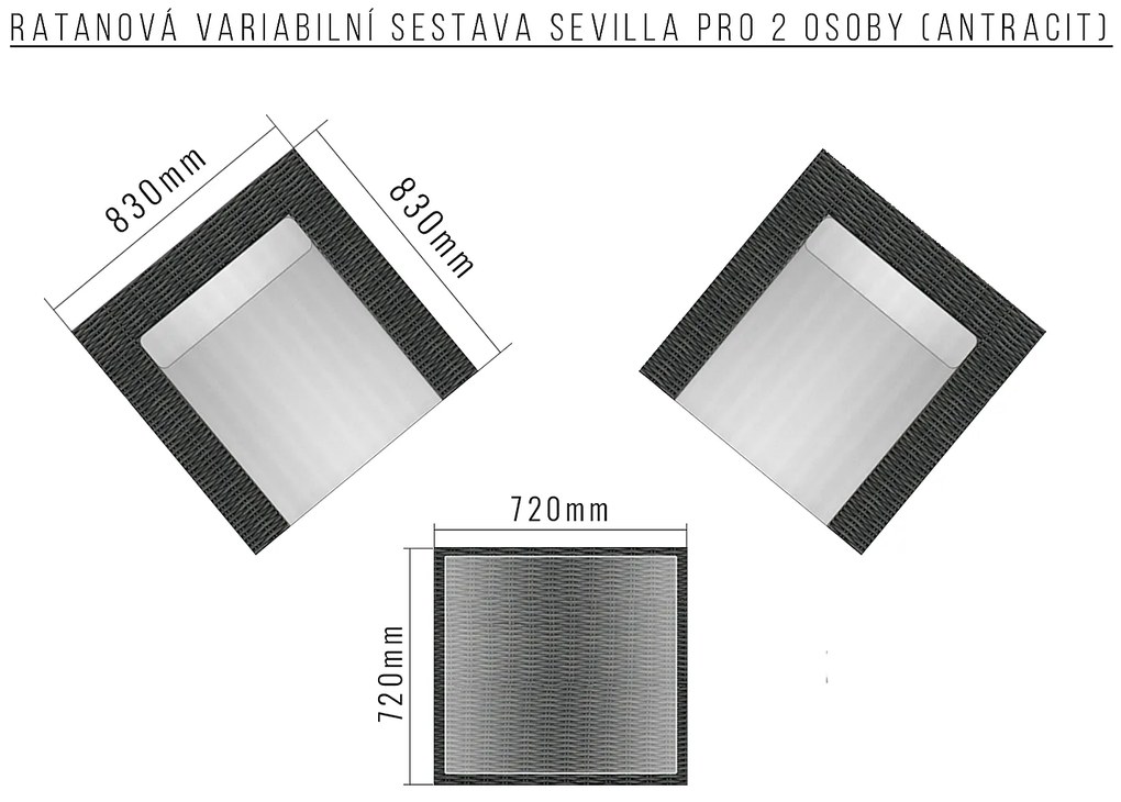 DEOKORK Ratanová variabilná zostava SEVILLA pre 2 osoby (antracit)
