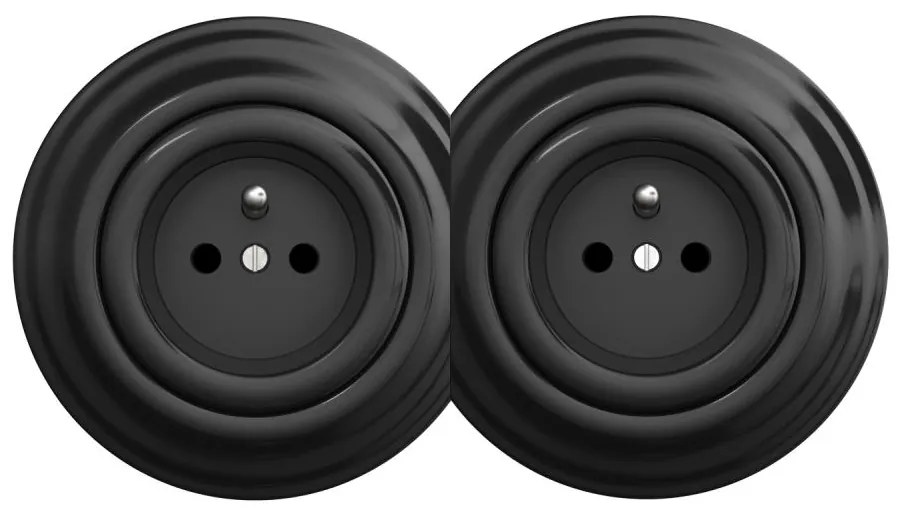 Kliklap - Dvojitá retro domová zásuvka s rámikom č. 1, čierna