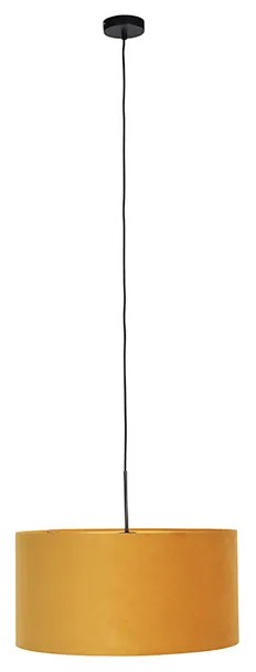 Čierne závesné svietidlo so žltým zamatovým tienidlom so zlatom 50 cm - Combi