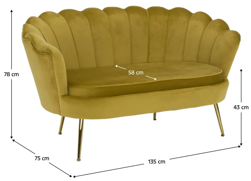 Kondela Lavica v štýle Art-deco, horčicová Velvet látka/gold chróm-zlatý, NOBLIN