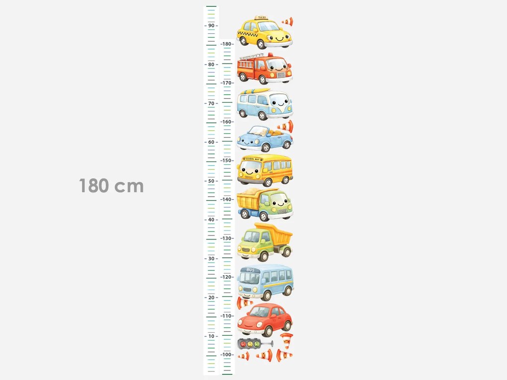 Detský meter s motívom autíčok textilní prelepiteľná nálepka na stenu výška 160 cm